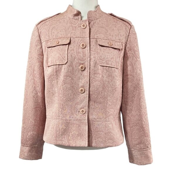 Tapemeasure Anthropologie Pink Paisley Brocade Button-Up Military Jacket - Picture 1 of 10